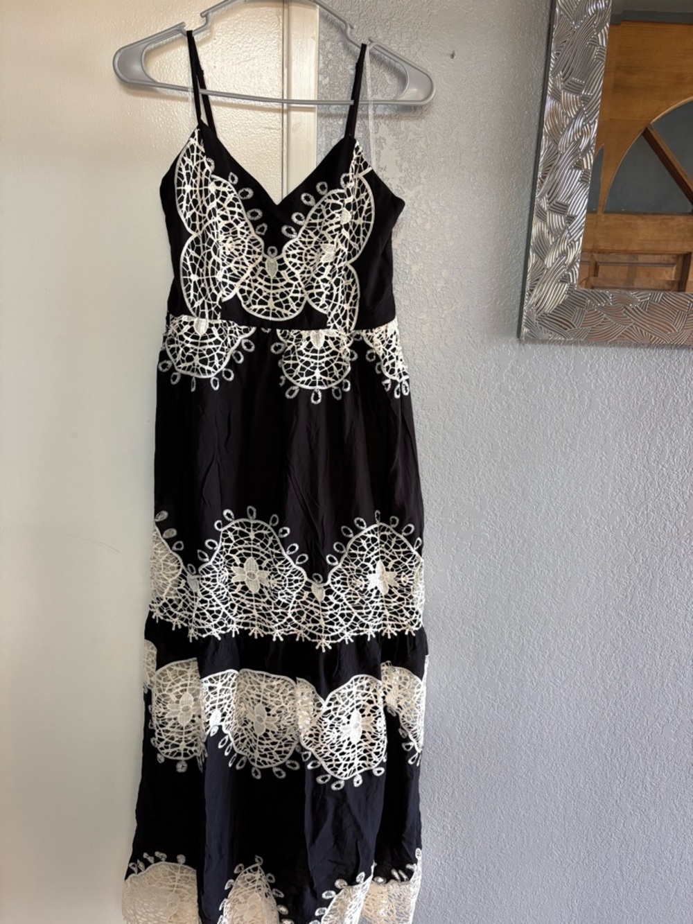 Black & White Lace-Detail Spaghetti Strap Maxi Dress